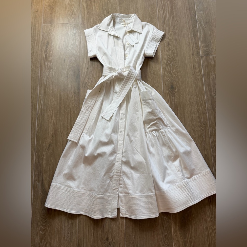 Julia Amory White Betty Dress Button-Front Belted Midi Dress xs